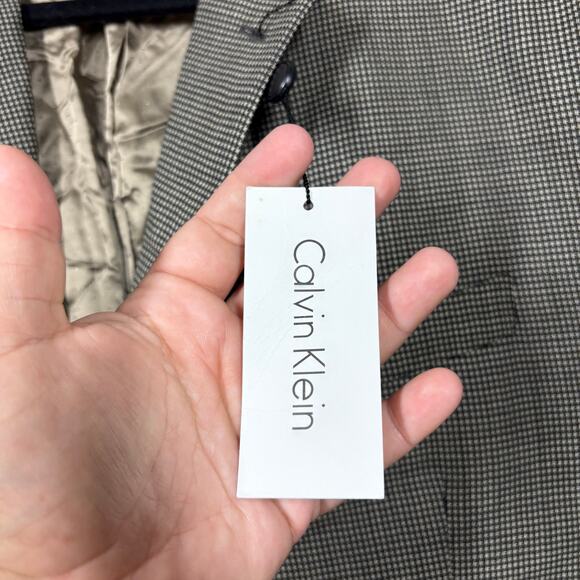 Calvin Klein Mens 46 Long Houndstooth Single Breasted Blazer Jacket Brown Wool - Picture 8 of 11